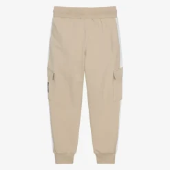 Boys Beige Cotton Cargo Joggers