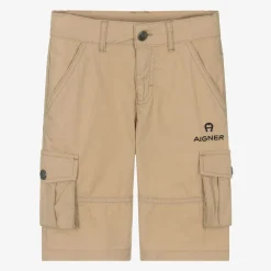 Boys Beige Cotton Cargo Shorts