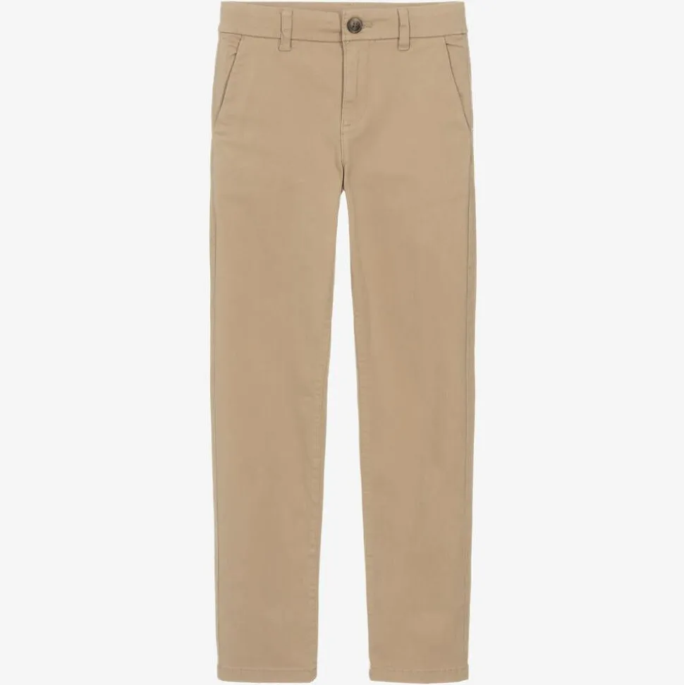 Boys Beige Cotton Chino Trousers