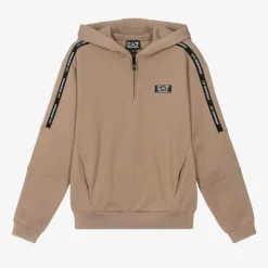 Boys Beige Cotton EA7 Logo Hoodie