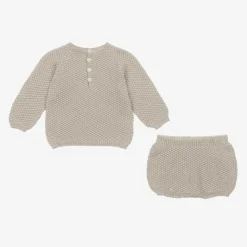 Boys Beige Cotton Knit Shorts Set