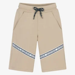 Boys Beige Cotton Logo Tape Shorts