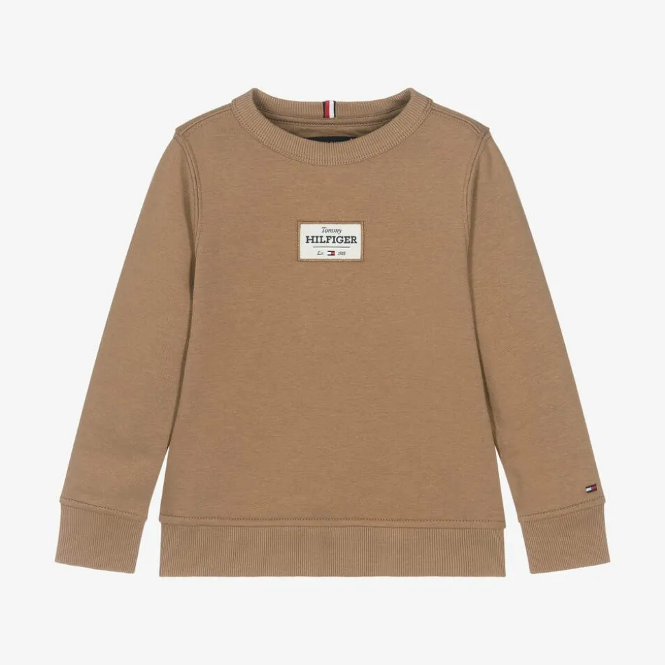 Boys Beige Cotton Patch Logo Sweatshirt