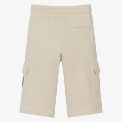 Boys Beige Cotton Piqué Cargo Shorts