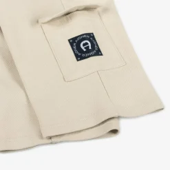 Boys Beige Cotton Piqué Cargo Shorts