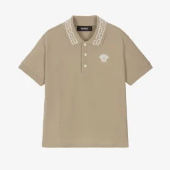 Boys Beige Cotton Polo T-Shirt