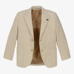 Boys Beige Cotton Stripe Shorts Suit