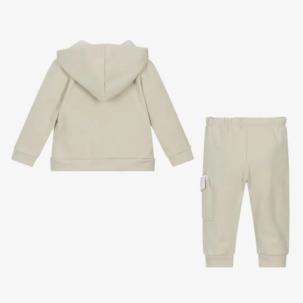 Boys Beige Cotton Tracksuit
