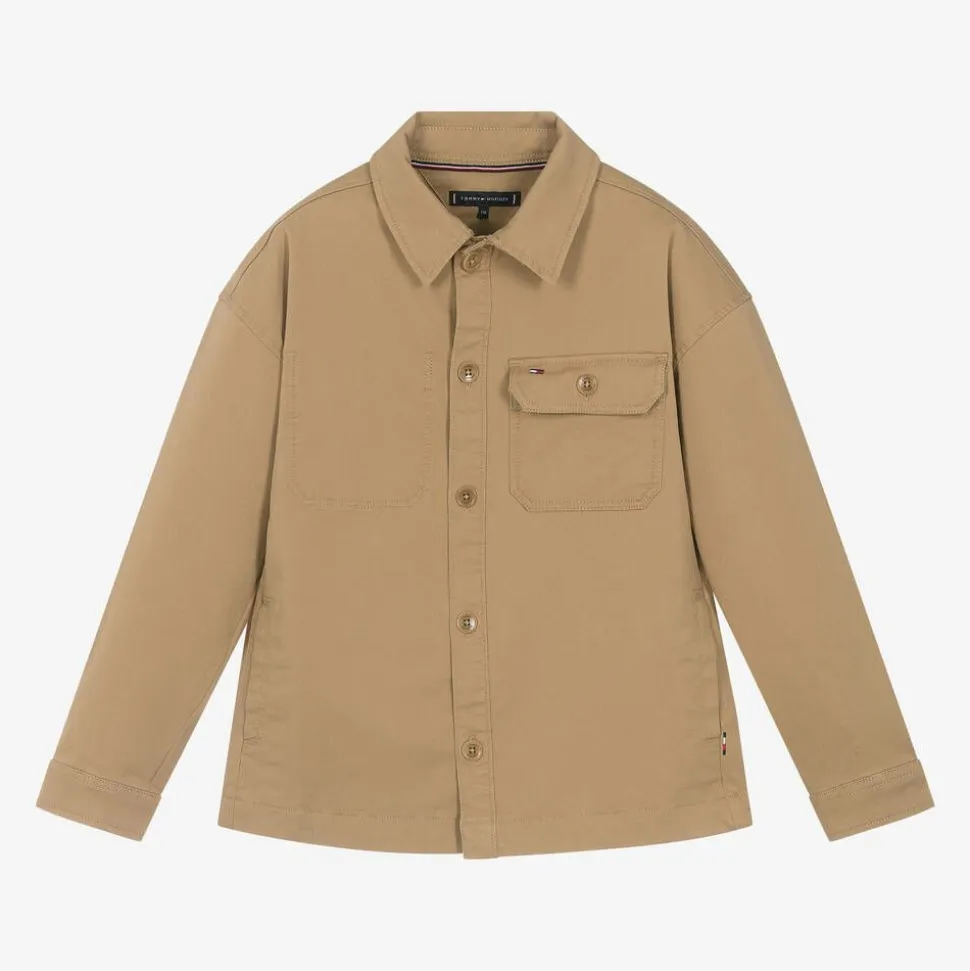 Boys Beige Cotton Utility Overshirt