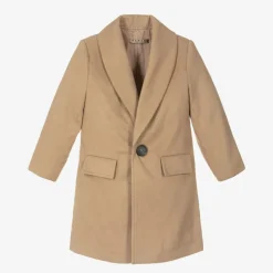 Boys Beige Faux Fur Trim Coat