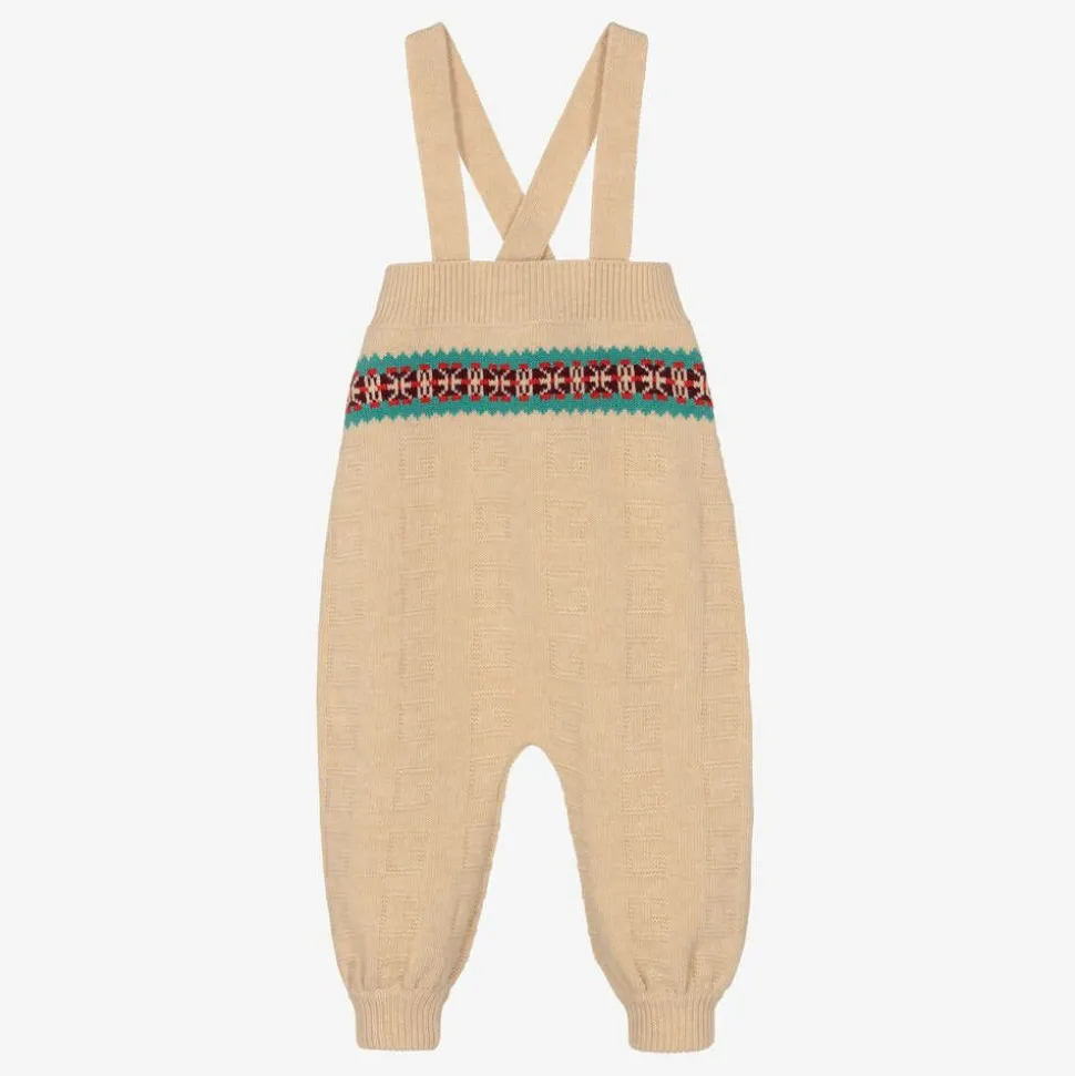 Boys Beige Knitted Dungarees