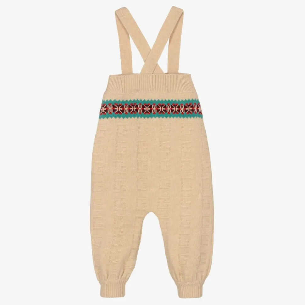 Boys Beige Knitted Dungarees