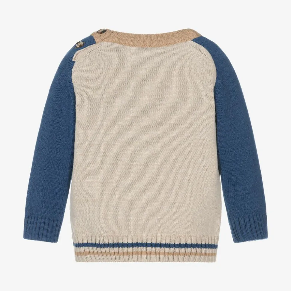 Boys Beige Knitted Tractor Sweater