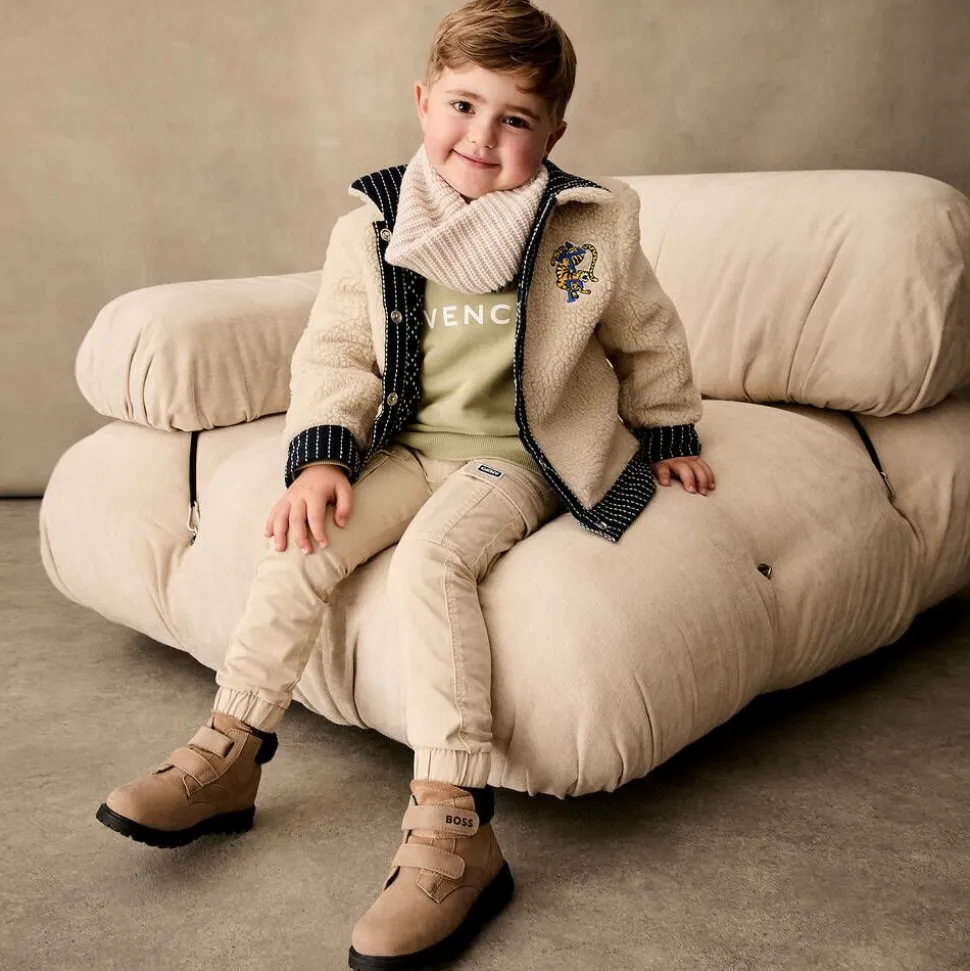 Boys Beige Leather Ankle Boots