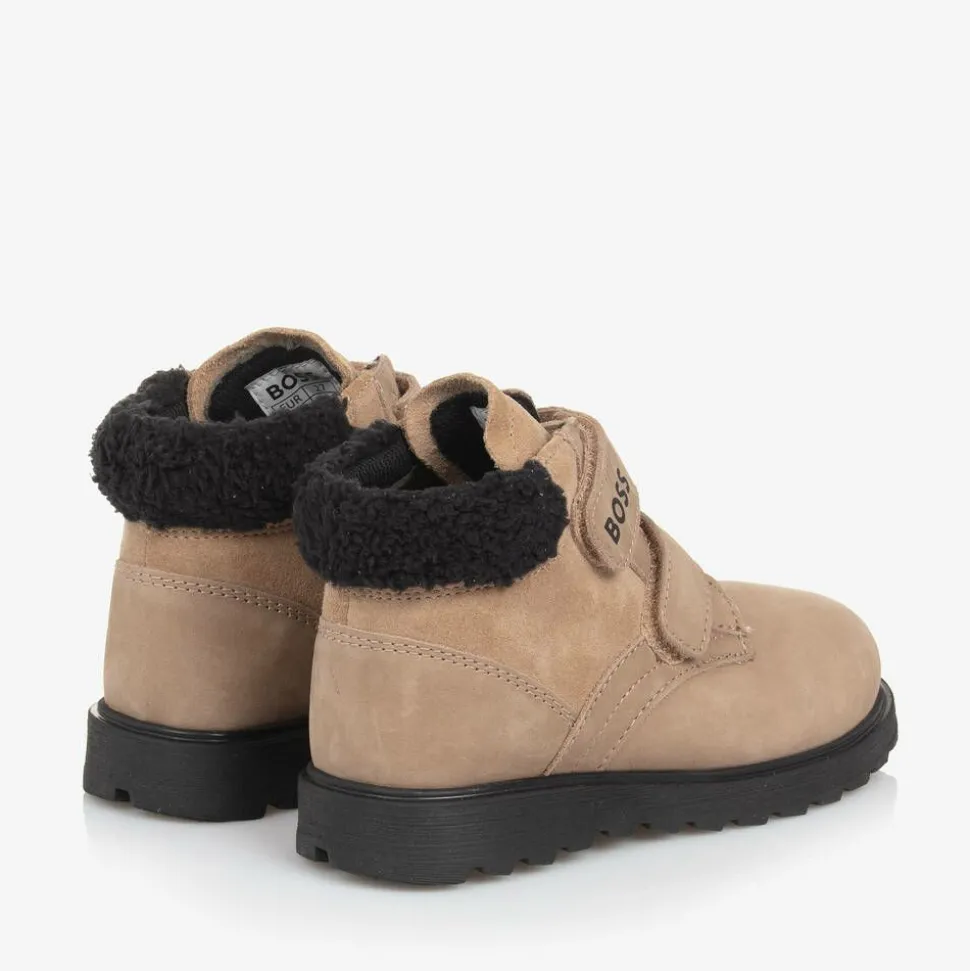 Boys Beige Leather Ankle Boots