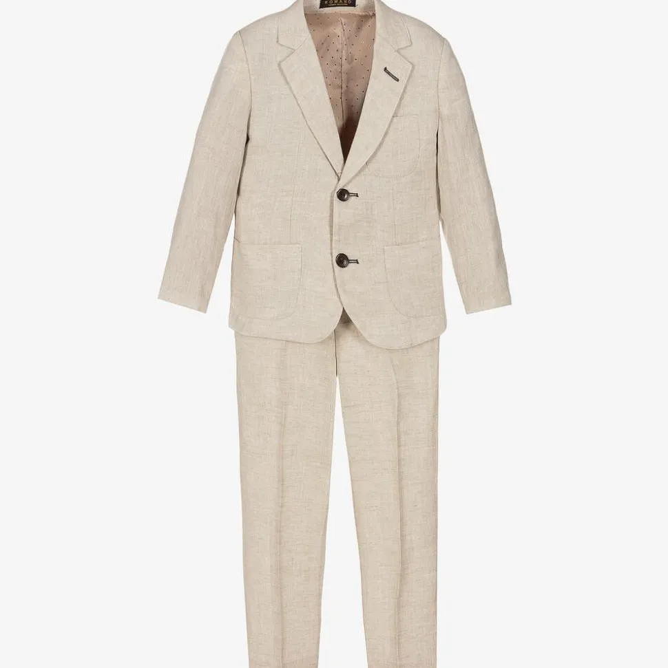 Boys Beige Linen & Cotton Suit