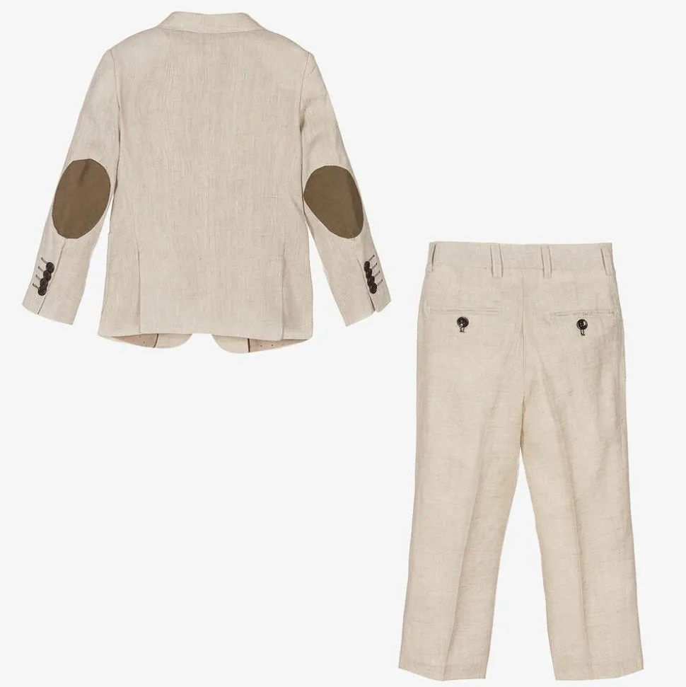 Boys Beige Linen & Cotton Suit