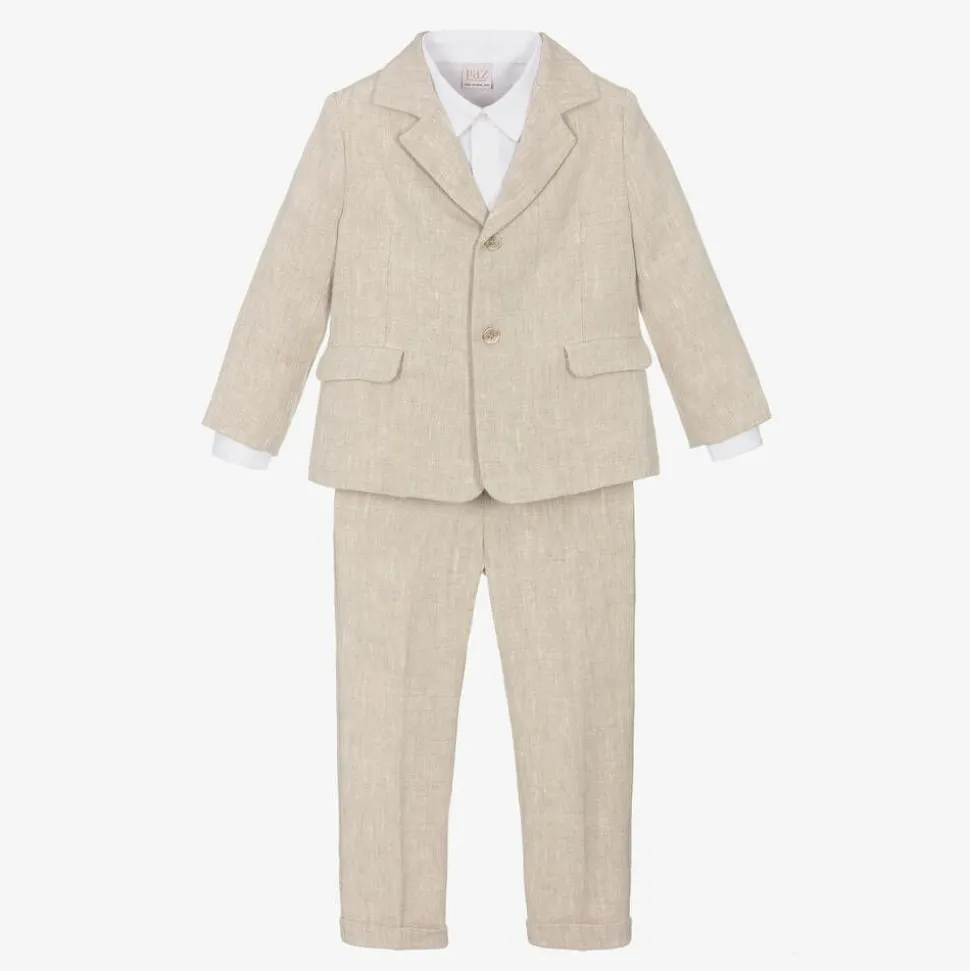 Boys Beige Linen Suit