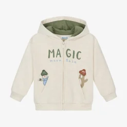 Boys Beige Marl Zip-Up Hooded Top