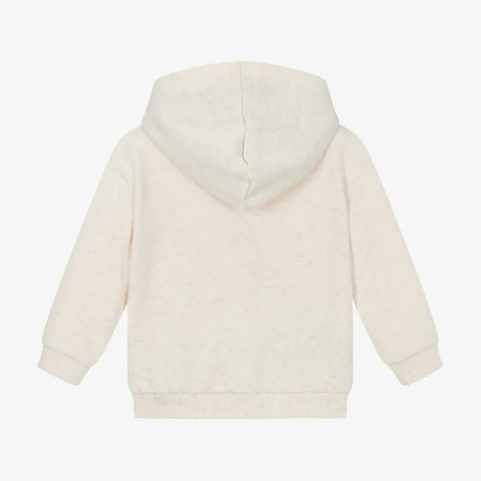 Boys Beige Marl Zip-Up Hooded Top
