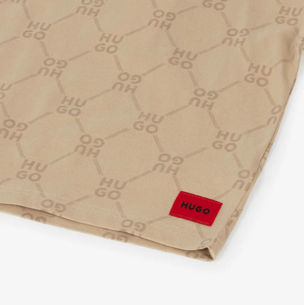 Boys Beige Monogram Cotton T-Shirt