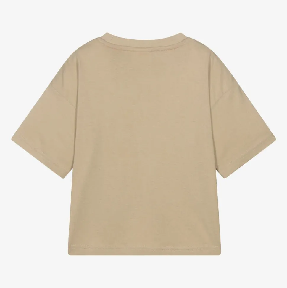 Boys Beige Organic Cotton Stacked Logo T-Shirt
