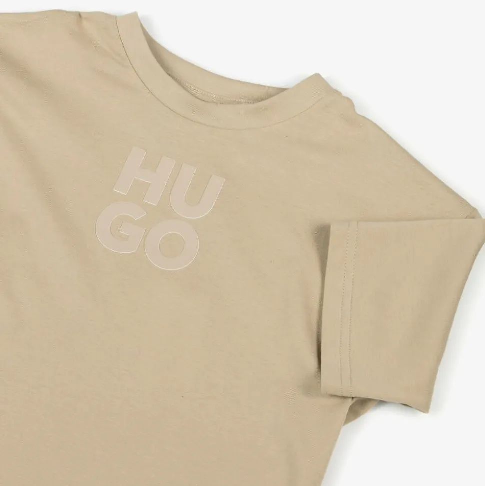 Boys Beige Organic Cotton Stacked Logo T-Shirt