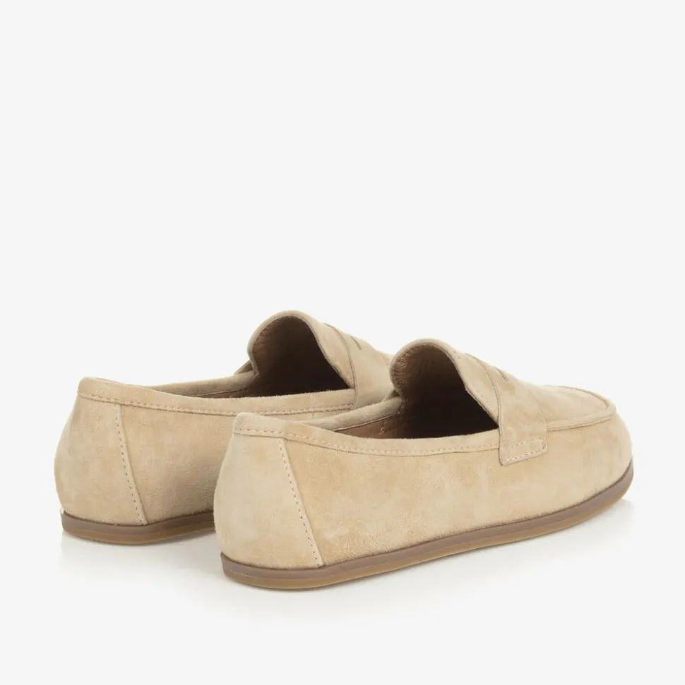 Boys Beige Suede Leather Loafers