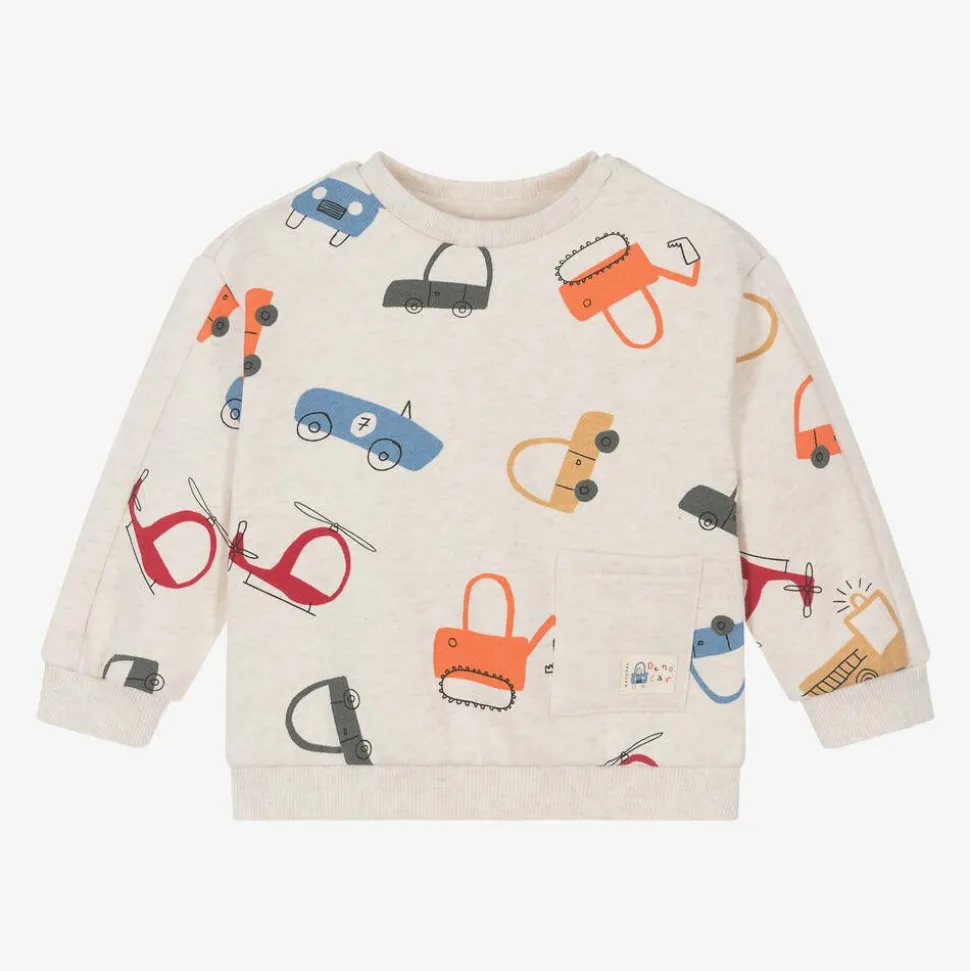 Boys Beige Vehicle Print Sweatshirt