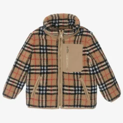 Boys Beige Vintage Check Fleece Jacket
