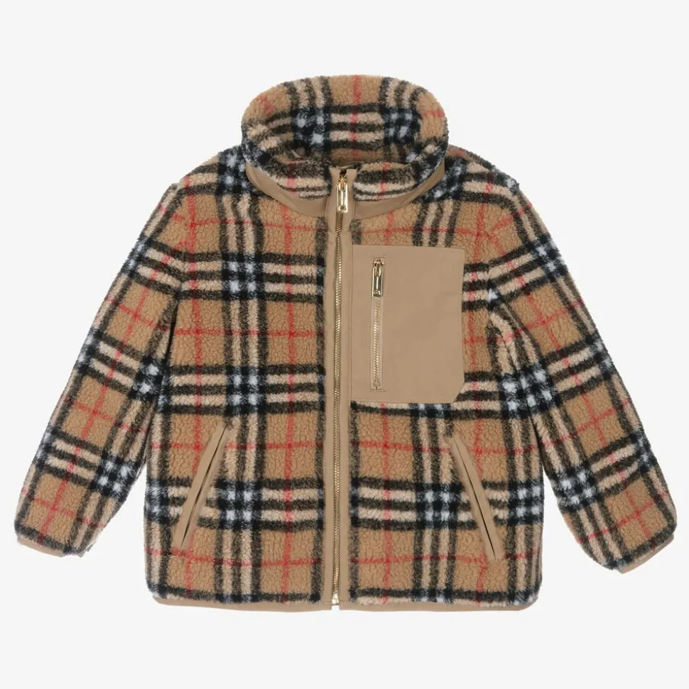 Boys Beige Vintage Check Fleece Jacket
