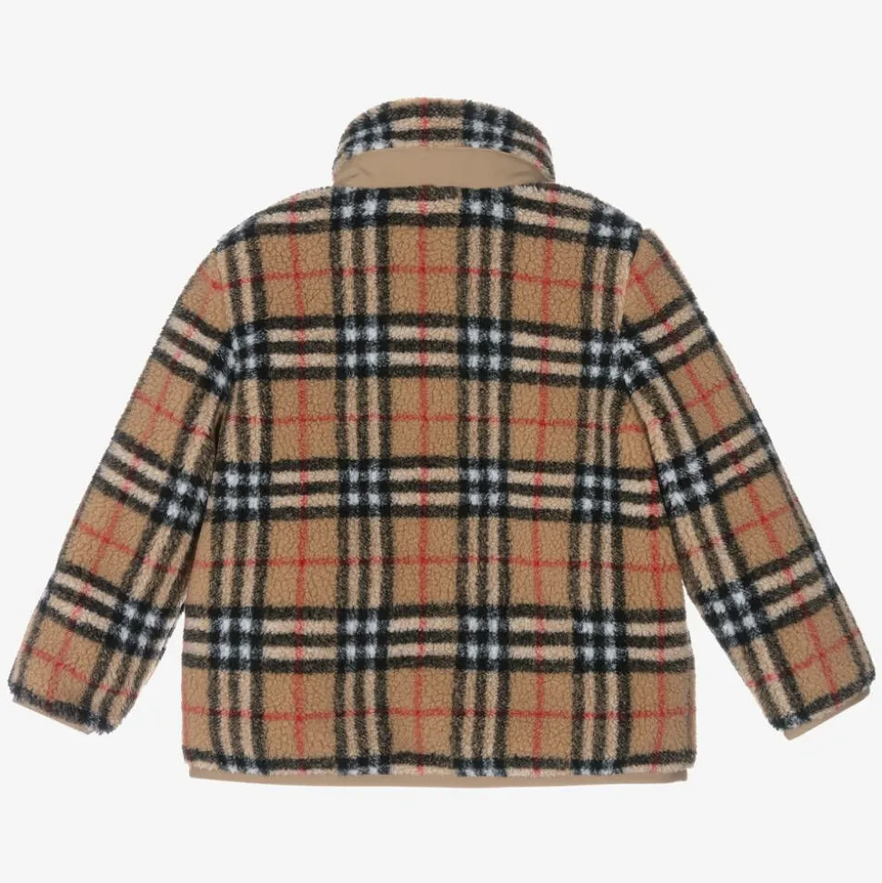 Boys Beige Vintage Check Fleece Jacket