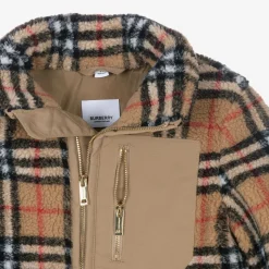 Boys Beige Vintage Check Fleece Jacket