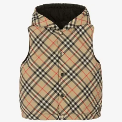 Boys Beige Vintage Check Reversible Gilet