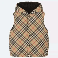 Boys Beige Vintage Check Reversible Gilet