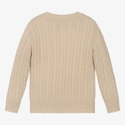 Boys Beige Wool Cable Knit Sweater