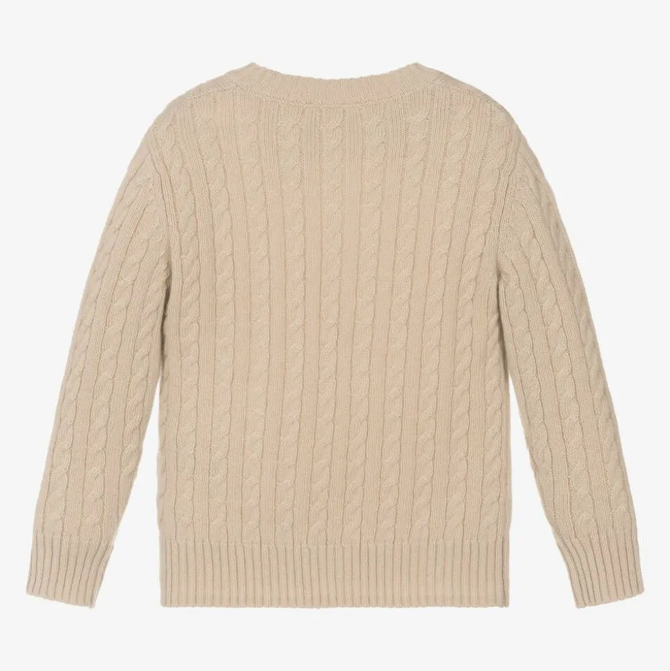 Boys Beige Wool Cable Knit Sweater
