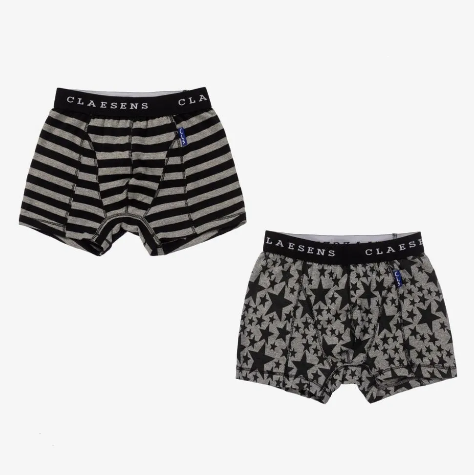 Boys Black & Grey Cotton Boxers (2 Pack)