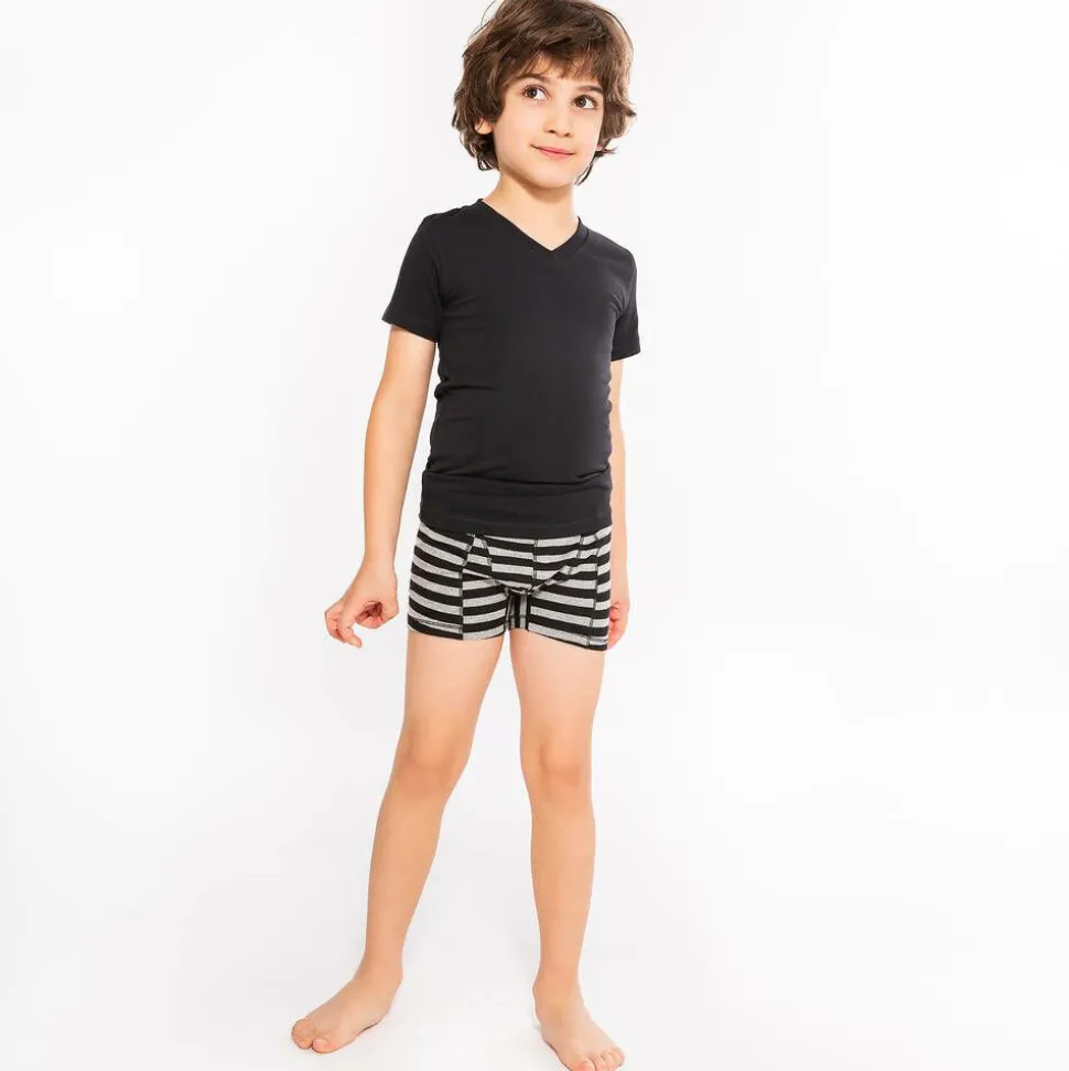 Boys Black & Grey Cotton Boxers (2 Pack)