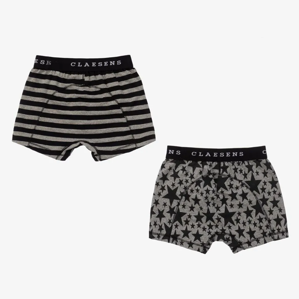 Boys Black & Grey Cotton Boxers (2 Pack)