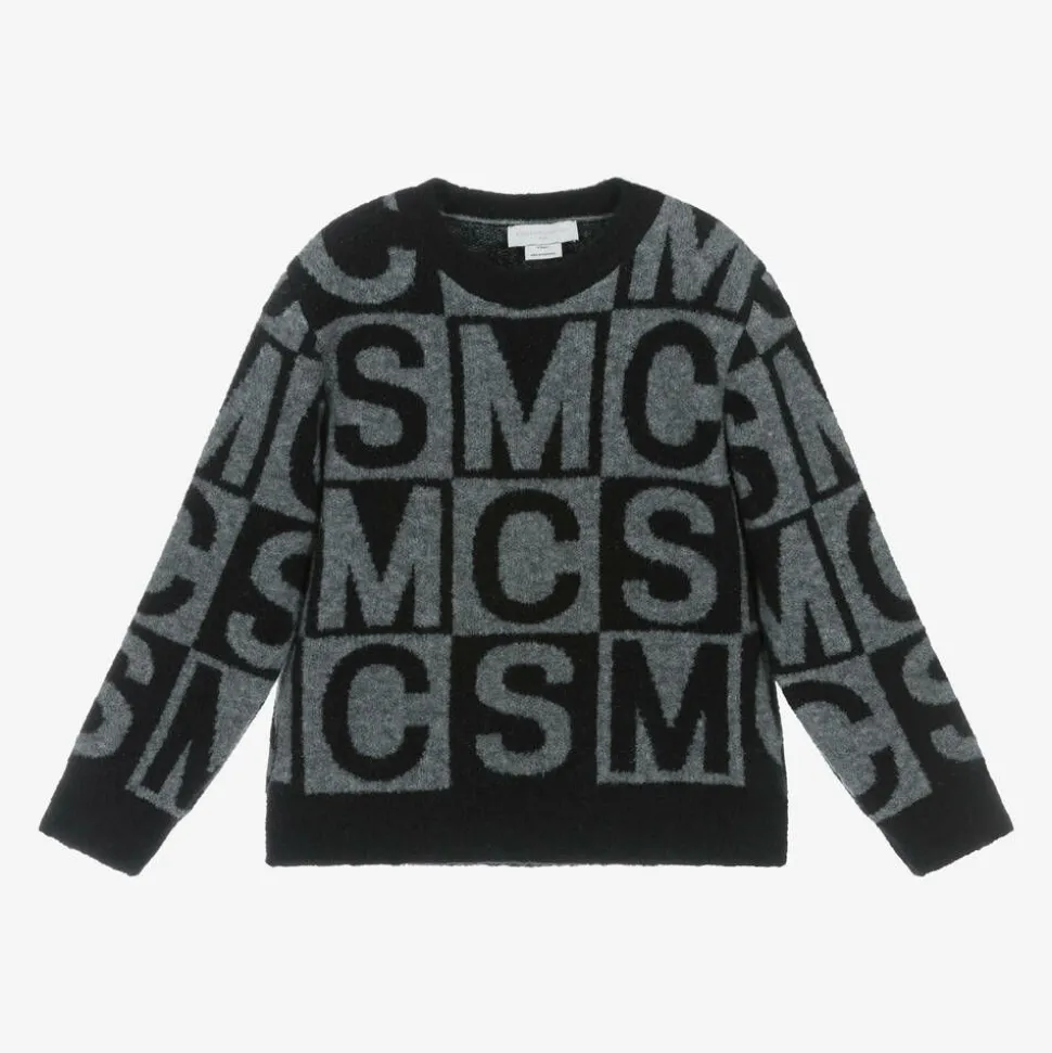 Boys Black & Grey Wool SMC Logo Sweater