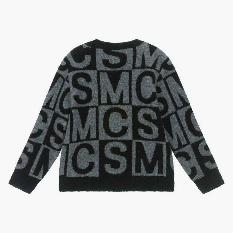 Boys Black & Grey Wool SMC Logo Sweater