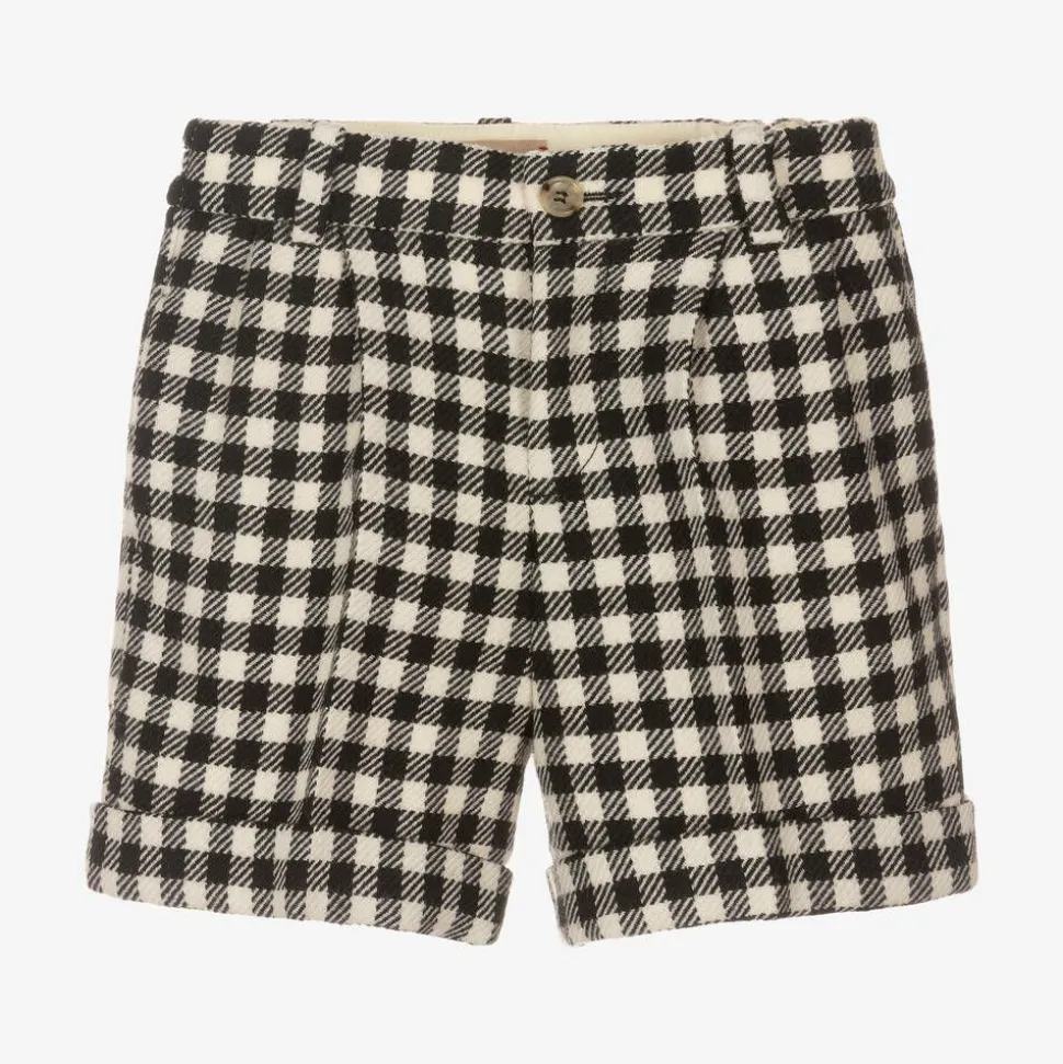 Boys Black & Ivory Checked Shorts