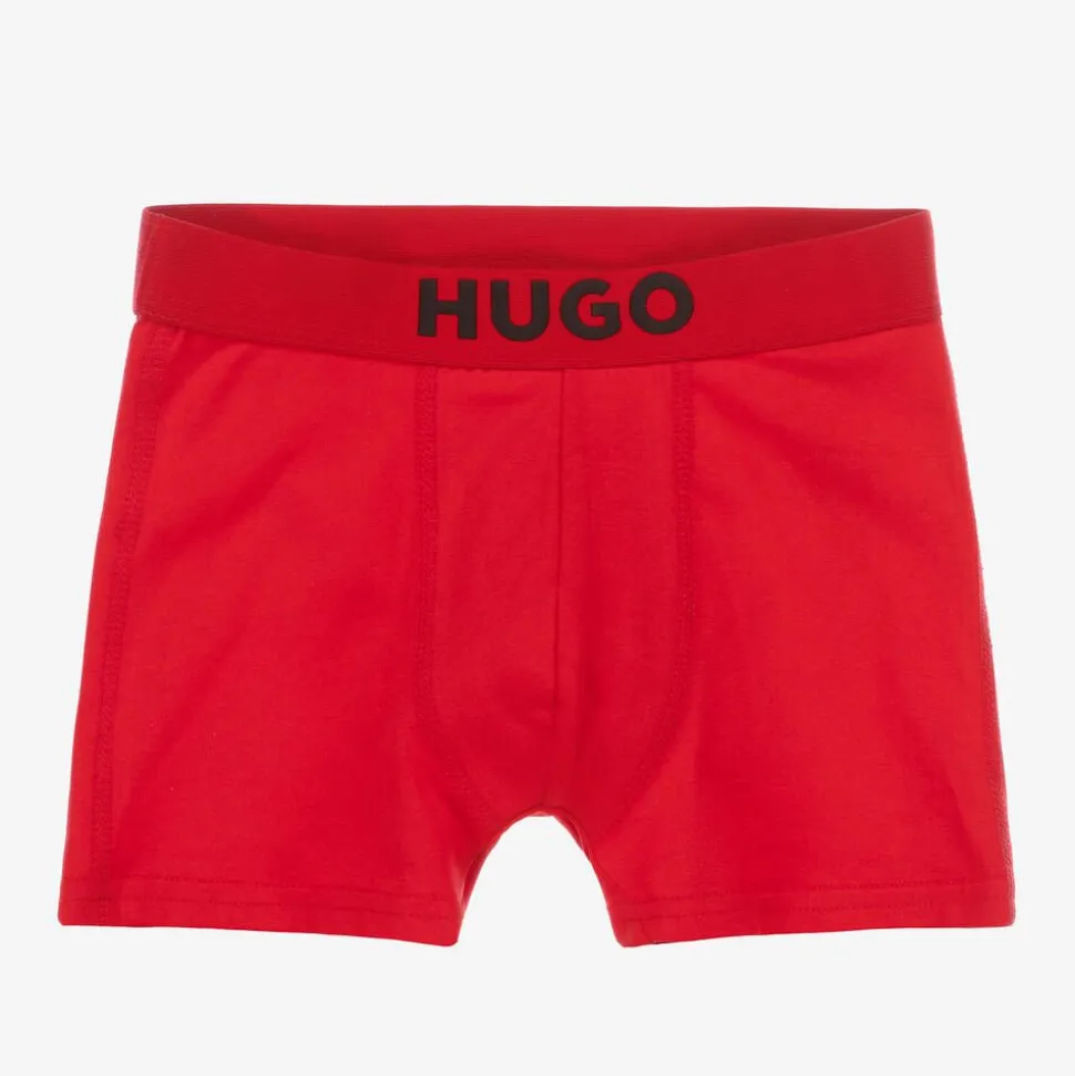 Boys Black & Red Cotton Boxer Shorts (2 Pack)