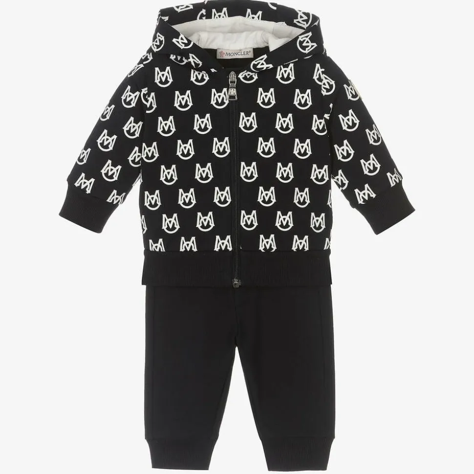 Boys Black & White Cotton Logo Tracksuit