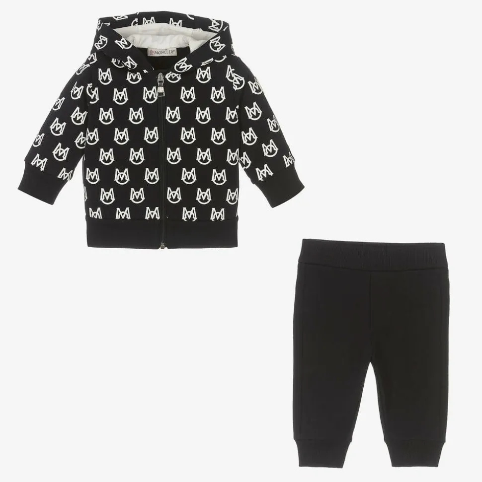 Boys Black & White Cotton Logo Tracksuit