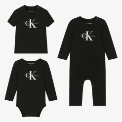 Boys Black Cotton Babysuit Set