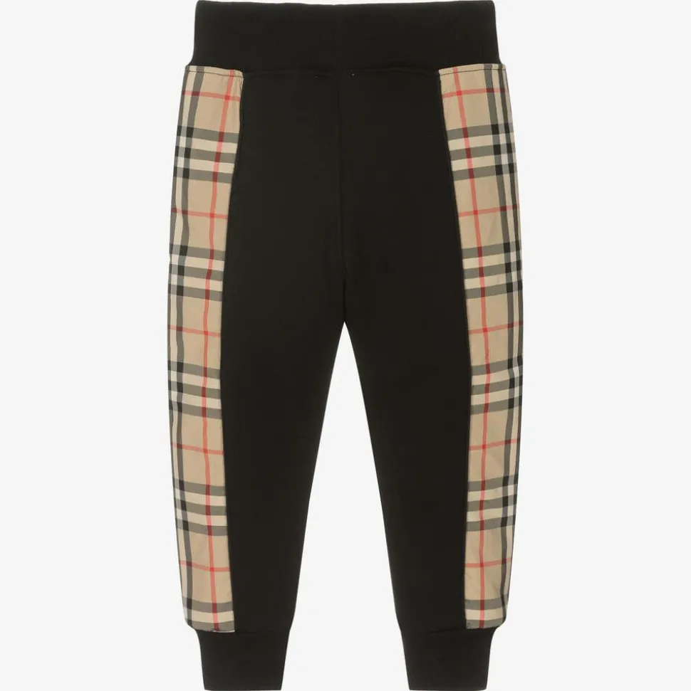 Boys Black Cotton Check Joggers