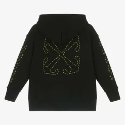 Boys Black Cotton Hooded Zip-Up Top