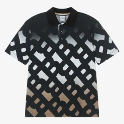 Boys Black Cotton Monogram Polo Shirt